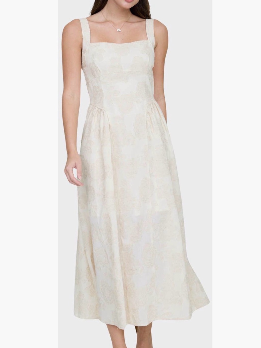 Basque Waist Jacquard Midi Dress